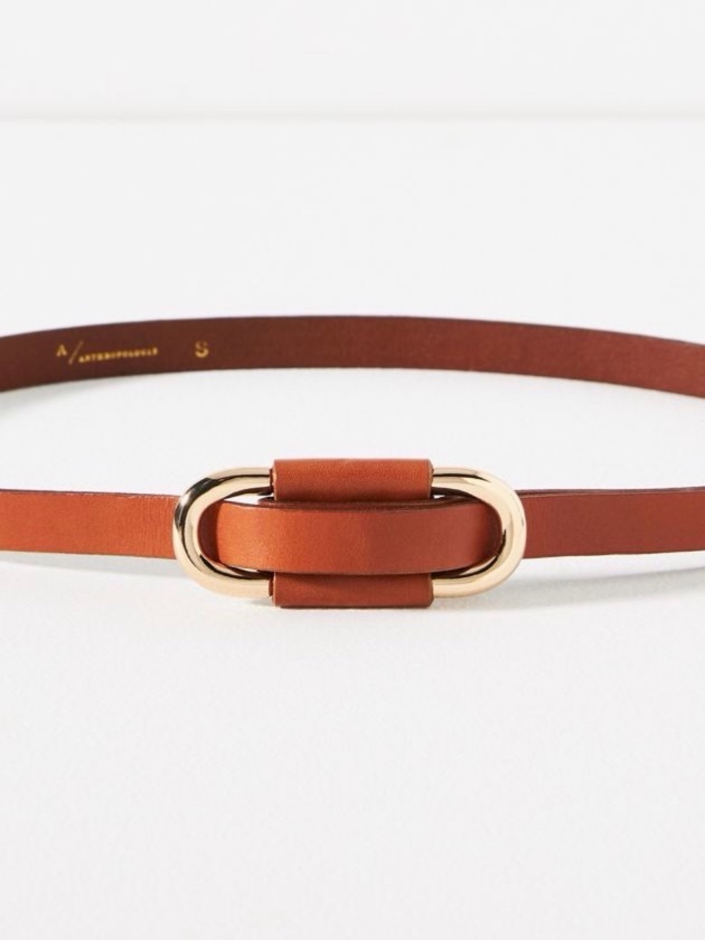 Anthropologie Blake Skinny Belt with gold slide buckle - Cedar Brown